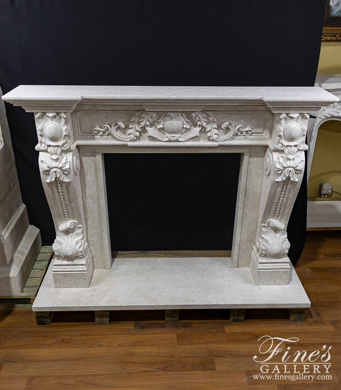 Marble Fireplaces  - Luxurious Italian Style Mantel In Botticino Fiorito Marble - MFP-2135